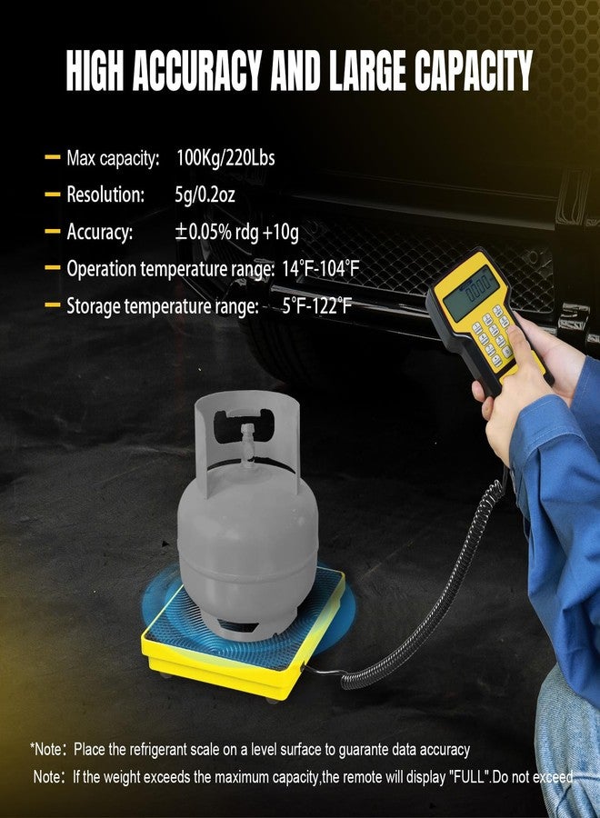 يلو جاكيت ميزان تبريد مُطوّر بسعة 220 رطلاً، عالي الدقة وقابل للبرمجة، ميزان إلكتروني لشحن غاز التبريد لأنظمة التكييف والتهوية، ميزان فريون مع حقيبة محمولة لجميع خزانات استعادة غاز التبريد - Image 3